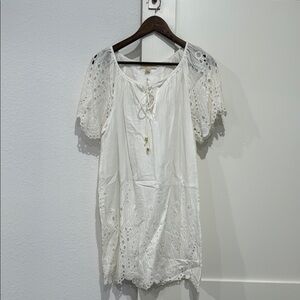 White Relaxed Fit Blouse with Puff Sleeves and Tie Front